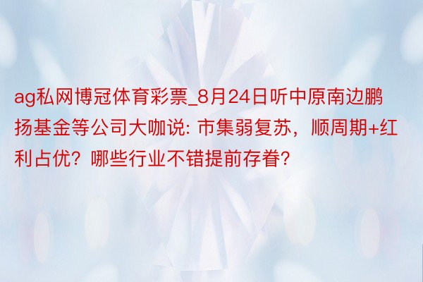 ag私网博冠体育彩票_8月24日听中原南边鹏扬基金等公司大咖说: 市集弱复苏，顺周期+红利占优？哪些行业不错提前存眷？