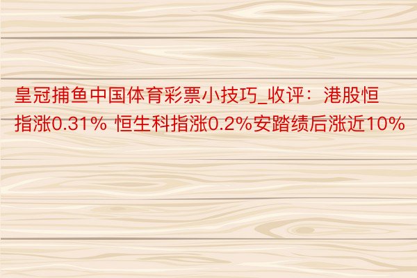 皇冠捕鱼中国体育彩票小技巧_收评：港股恒指涨0.31% 恒生科指涨0.2%安踏绩后涨近10%