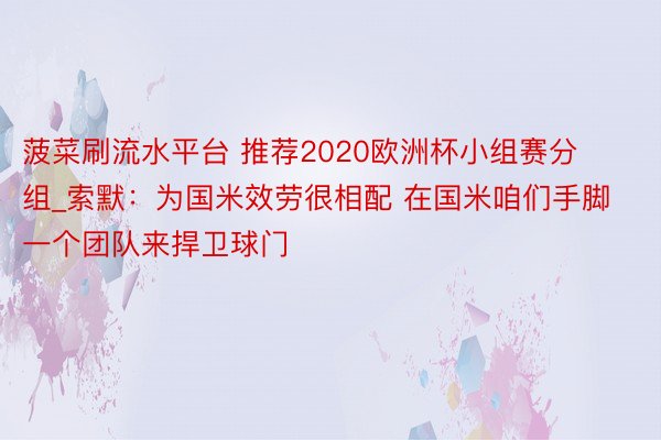 菠菜刷流水平台 推荐2020欧洲杯小组赛分组_索默：为国米效劳很相配 在国米咱们手脚一个团队来捍卫球门