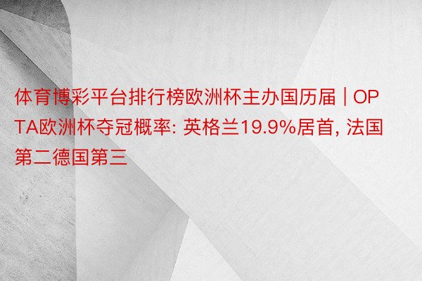 体育博彩平台排行榜欧洲杯主办国历届 | OPTA欧洲杯夺冠概率: 英格兰19.9%居首, 法国第二德国第三